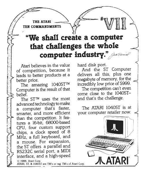 Ilustracja przedstawiająca jedno z dziesięciu oryginalnych „przykazań Atari”. Tekst w języku angielskim.